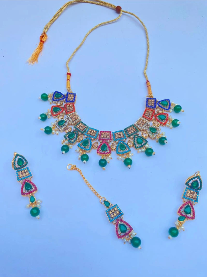 Exquisite Ruby Gold Plated Necklace Set – Timeless Elegance