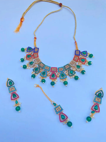 Exquisite Ruby Gold Plated Necklace Set – Timeless Elegance