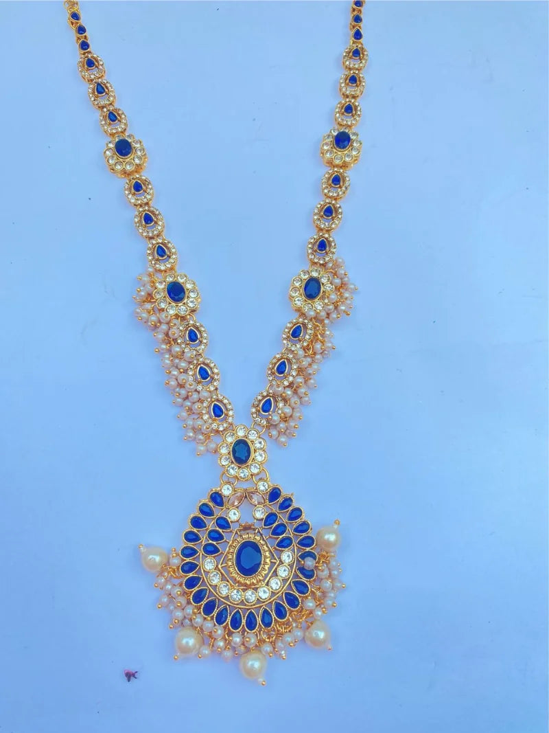 Blue Zircon Mala Set for Wedding & Party Wear