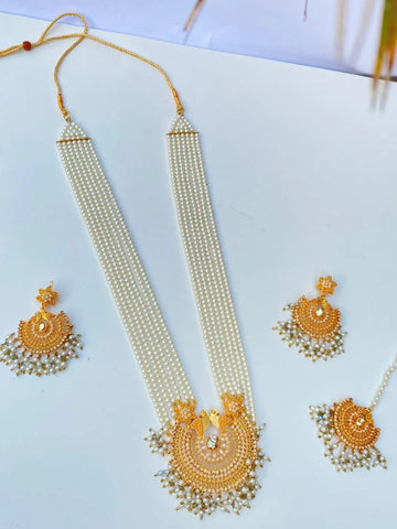 White Pearl Gold Plated Mala Set