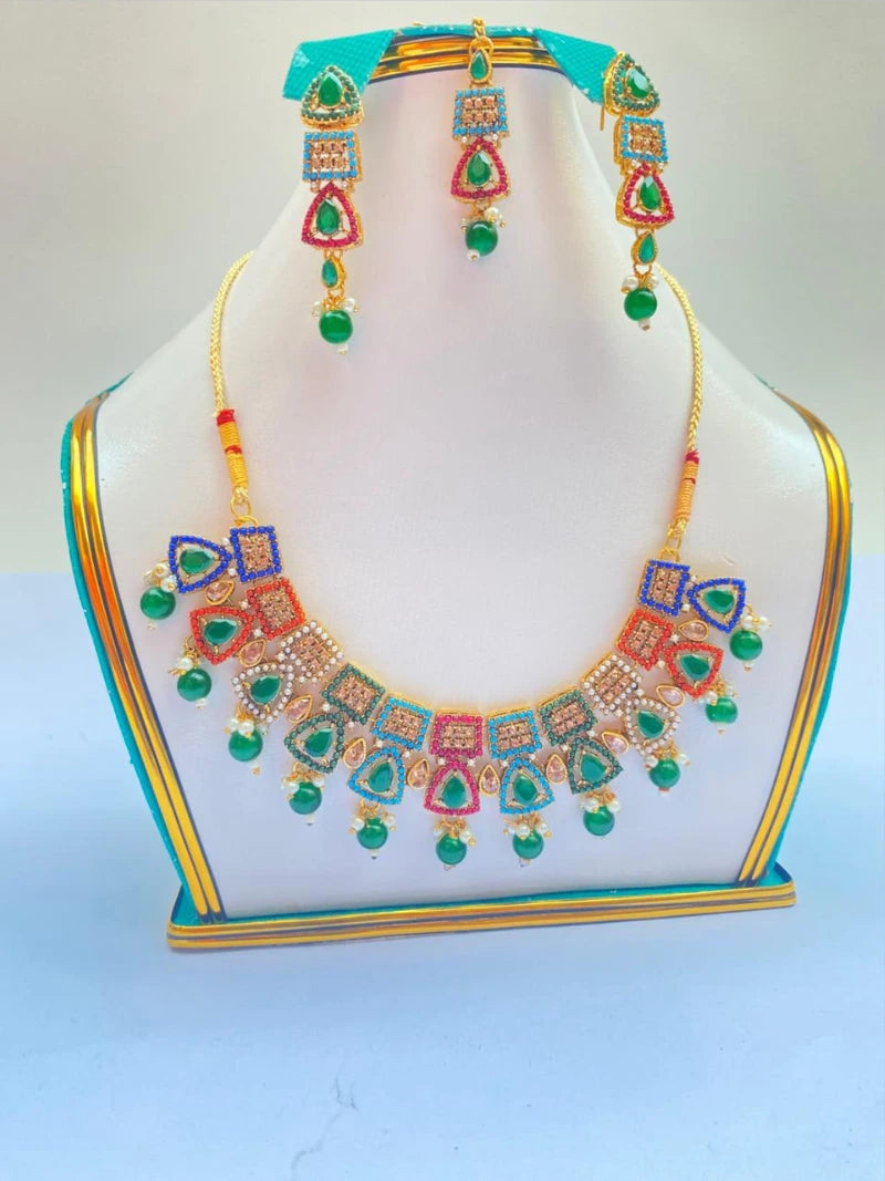 Exquisite Ruby Gold Plated Necklace Set – Timeless Elegance