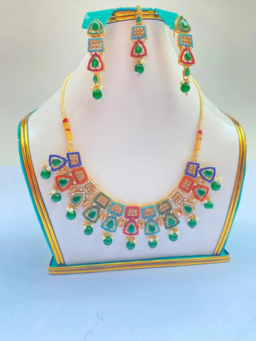 Exquisite Ruby Gold Plated Necklace Set – Timeless Elegance