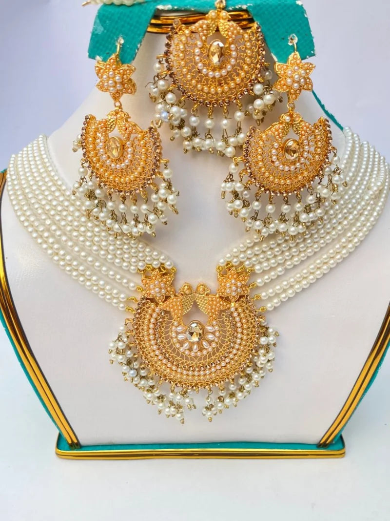 White Pearl Gold Plated Mala Set